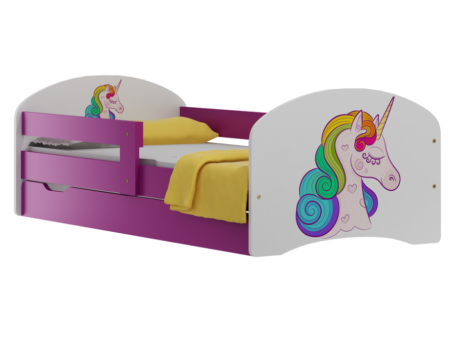 Dětská postel se šuplíky BAREVNÝ JEDNOROŽEC 160x80 cm