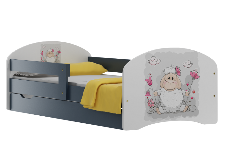 Dětská postel se šuplíky OVEČKA S KYTIČKAMI 180x90 cm