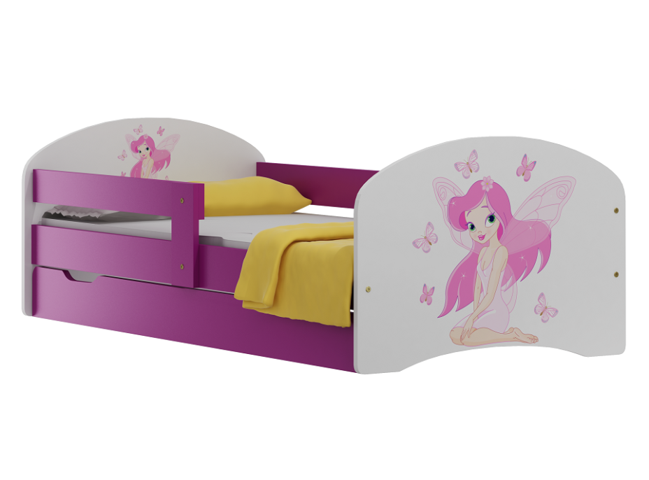 Dětská postel se šuplíky VÍLA V RŮŽOVÉM 140x70 cm