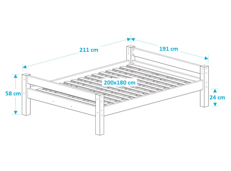Postel z MASIVU 200x180cm bez šuplíku KAROLÍNA