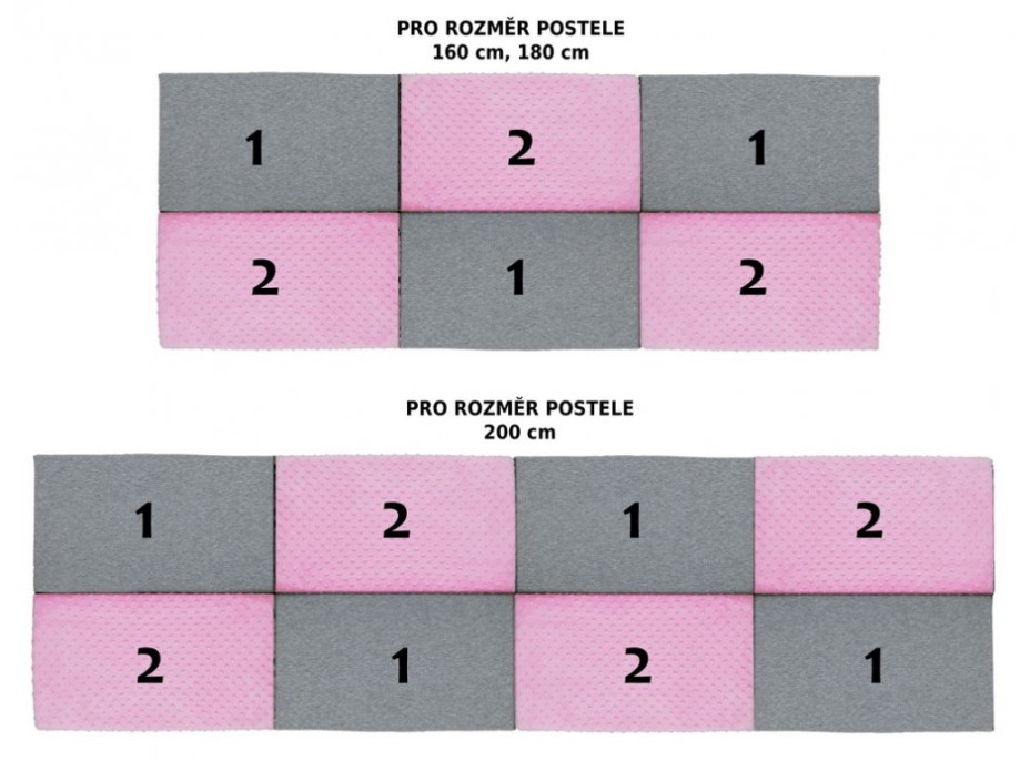 Čalouněné panely k posteli 200 cm - 8 kusů