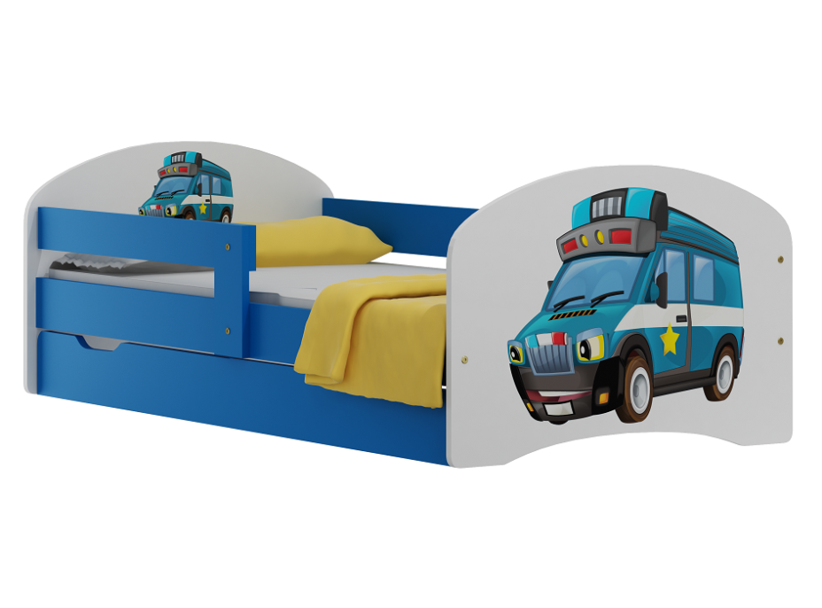 Dětská postel se šuplíky POLICEJNÍ AUTO 140x70 cm