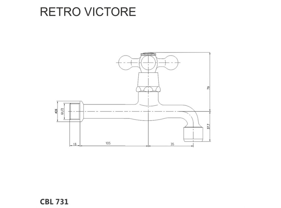 Nástěnný kohoutek, Retro Viktorie, 1/2", chrom