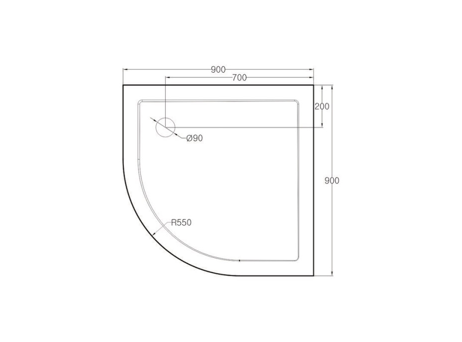 Sprchový set: kout čtvrtkruh, 90x90x185 cm, R550, chrom ALU, sklo Chinchilla, SMC vanička nízká