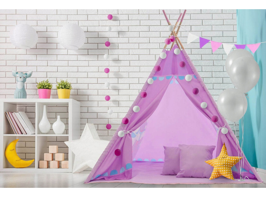 Dětský stan TEEPEE (TÝPÍ) FIALOVÝ carousel + doplňky