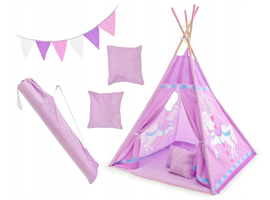Dětský stan TEEPEE (TÝPÍ) FIALOVÝ carousel + doplňky