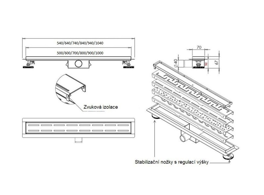 Odtokový sprchový žlab MAXMAX Rea GREEK 50 - 100 cm