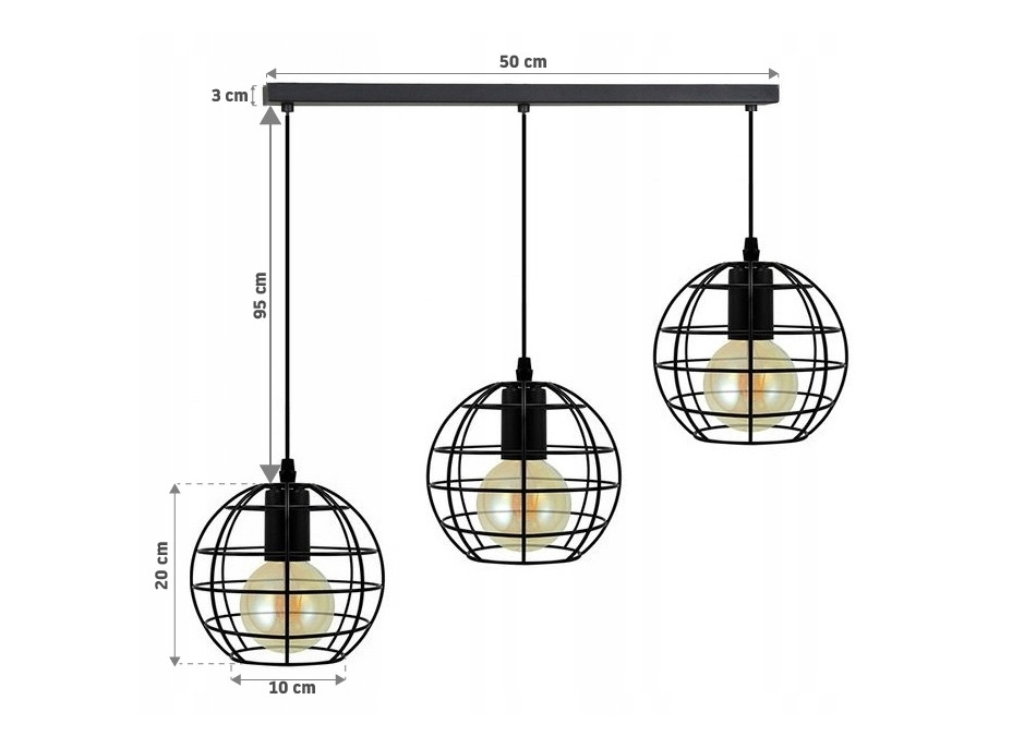 Stropní svítidlo 3 GLOBES - obdelník
