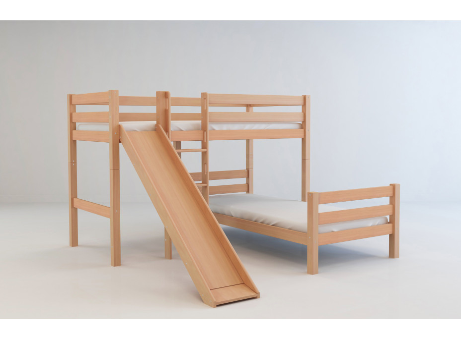 Dětská patrová postel do "L" se skluzavkou z MASIVU BUK - EMIL 200x90cm - přírodní