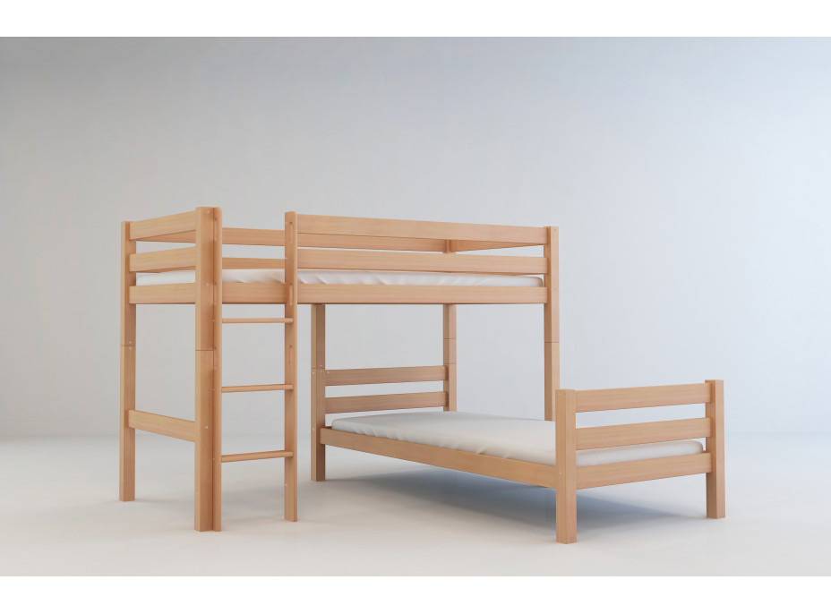 Dětská patrová postel do "L" z MASIVU BUK - EMIL 200x90cm - přírodní Dětská patrová postel do "L" z MASIVU BUK - EMIL 200x90cm - přírodní