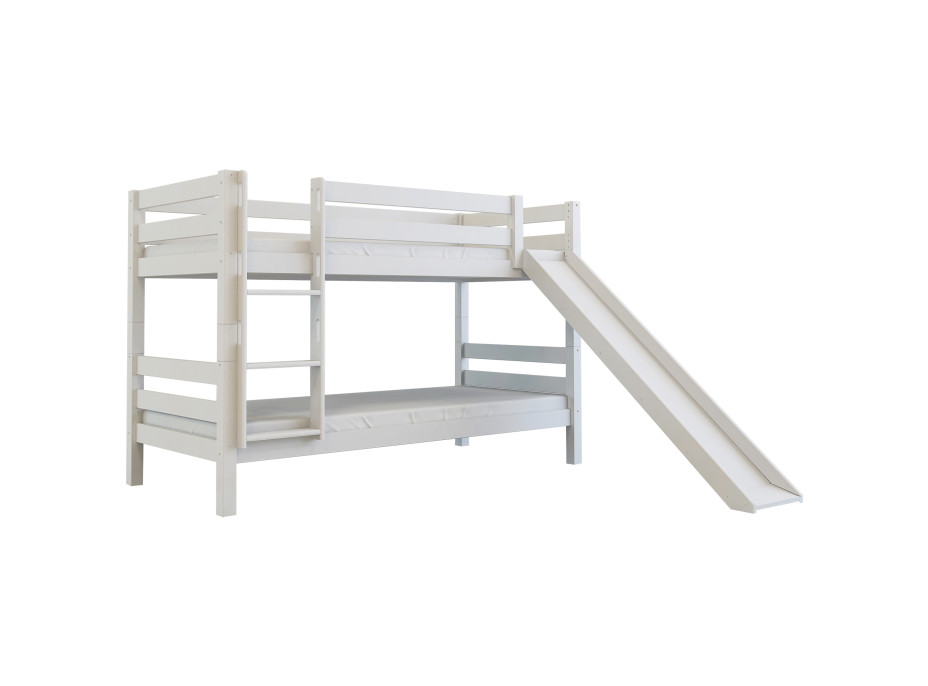 Dětská patrová postel se skluzavkou z MASIVU BUK - MARK 200x90cm - bílá