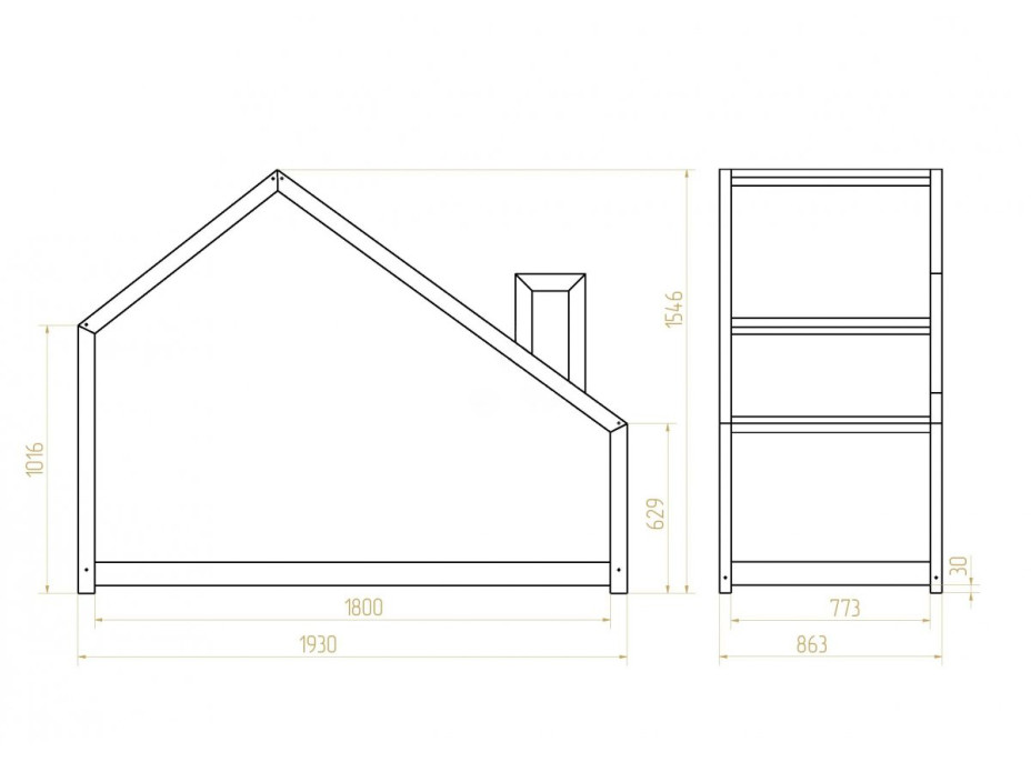 Dětská postel z masivu DOMEČEK S KOMÍNEM 180x80 cm