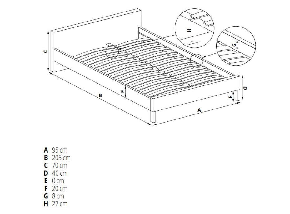 Postel LINA 200x90 cm dub sonoma
