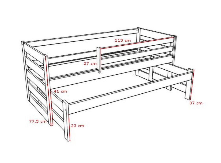 Dětská postel s výsuvnou přistýlkou z MASIVU 200x80cm SE ŠUPLÍKY - DPV007