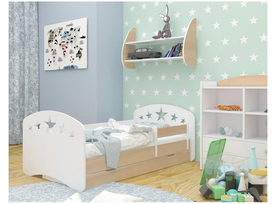 Dětská postel se šuplíkem 200x90 cm s výřezem HVĚZDIČKY + matrace ZDARMA!
