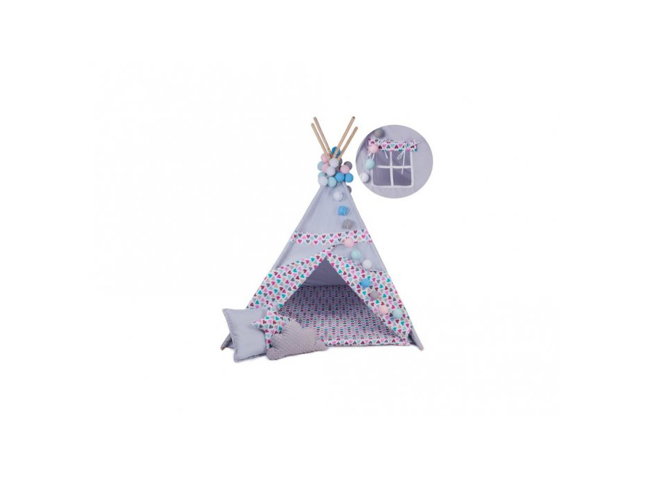 Dětský stan TEEPEE (TÝPÍ) SRDÍČKA + doplňky
