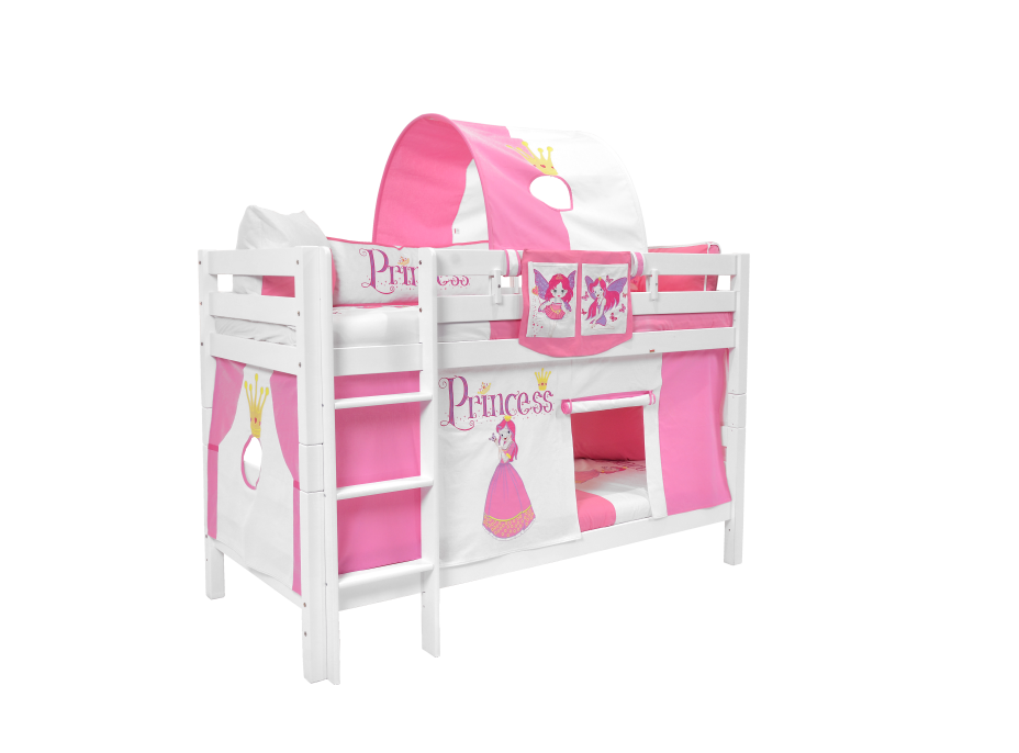 Dětská patrová postel s domečkem PRINCEZNA - MARK 200x90cm - bílá