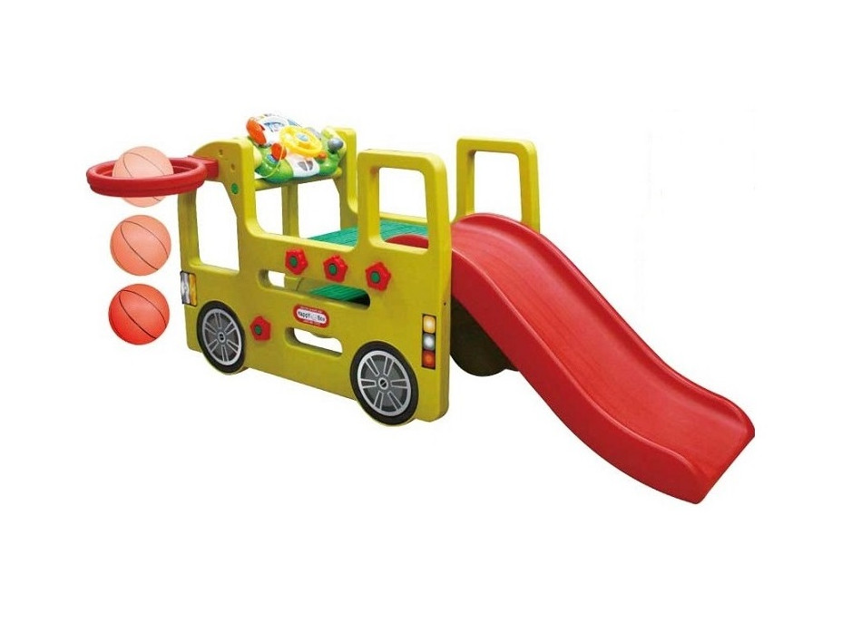 Dětské hřiště AUTOBUS - skluzavka - basketbalový koš - ovládací panel se zvuky