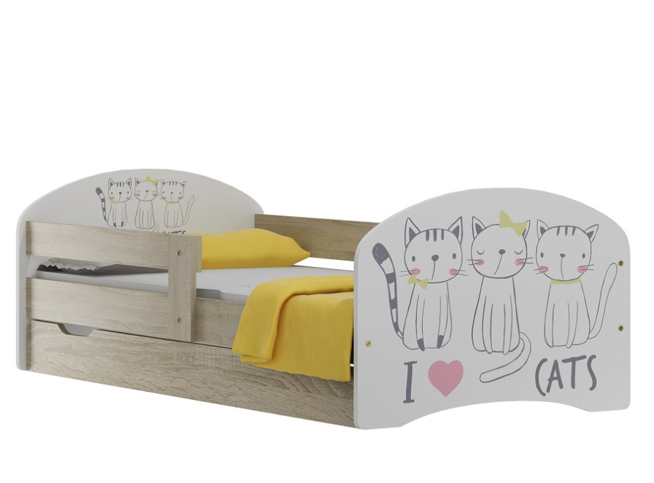 Dětská postel se šuplíky TŘI KOČIČKY 140x70 cm