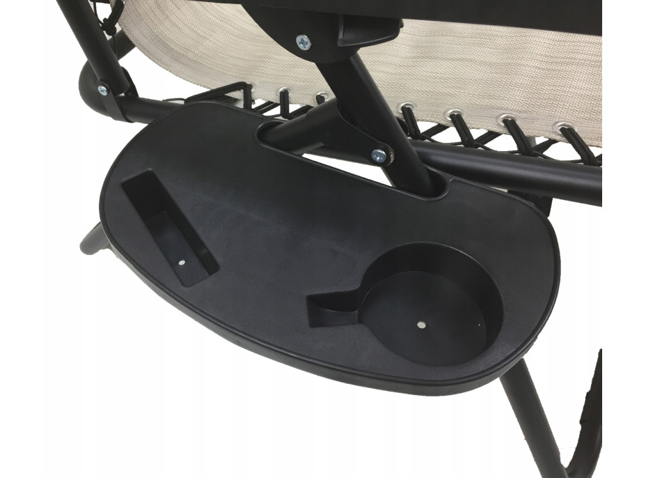 Zahradní rozkládací lehátko FARO béžové - držák nápojů - polštářek