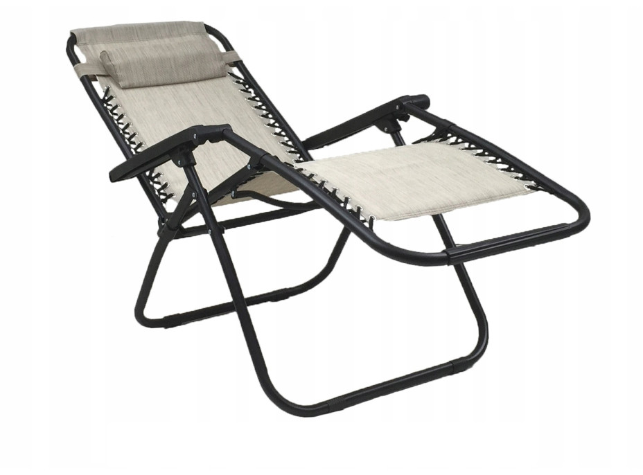 Zahradní rozkládací lehátko FARO béžové - držák nápojů - polštářek