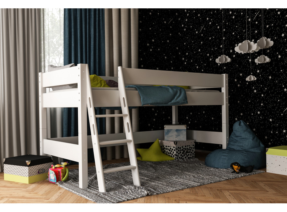 Dětská vyvýšená postel z MASIVU BUK - NIK 200x90cm - bílá