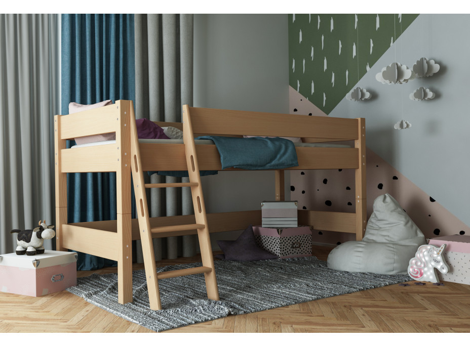 Dětská vyvýšená postel z MASIVU BUK - NIK 200x90cm - přírodní