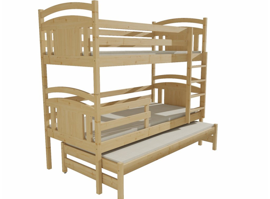 Dětská patrová postel s přistýlkou z MASIVU 200x90cm bez šuplíku - PPV006