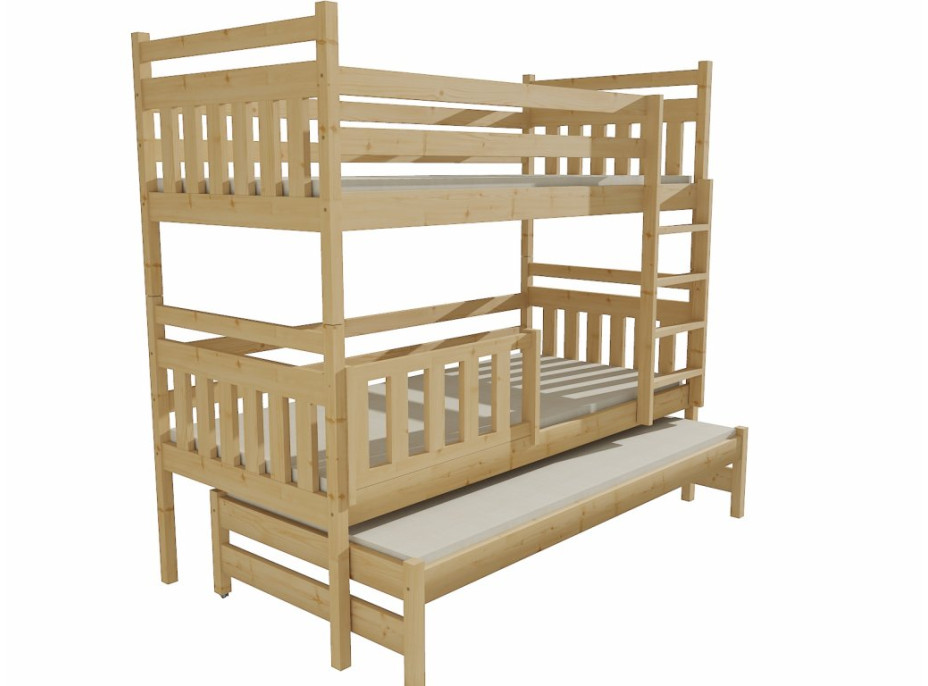 Dětská patrová postel s přistýlkou z MASIVU 200x80cm bez šuplíku - PPV004