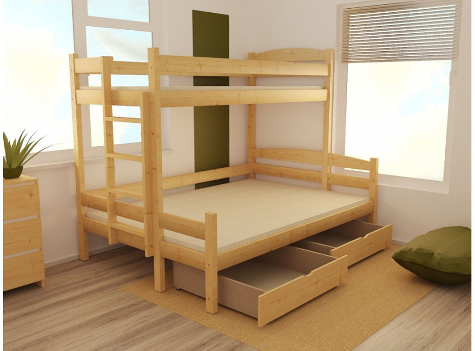 Dětská patrová postel s rozšířeným spodním lůžkem z MASIVU 200x90cm SE ŠUPLÍKY - PPS001