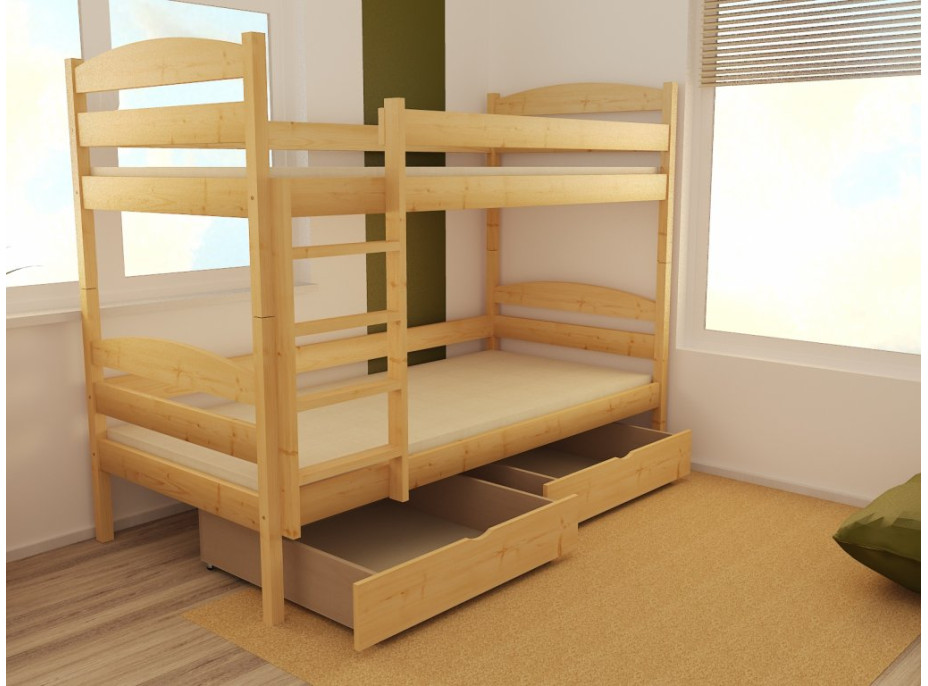 Dětská patrová postel z MASIVU 200x90cm se šuplíky - PP004