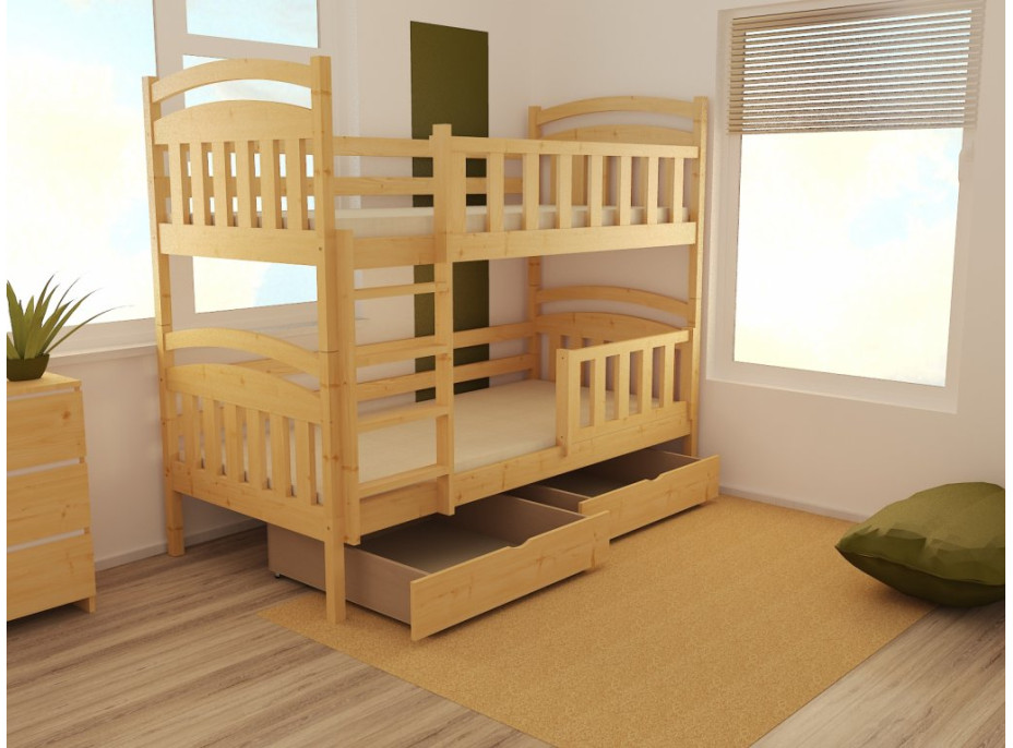 Dětská patrová postel z MASIVU 200x90cm se šuplíky - PP005