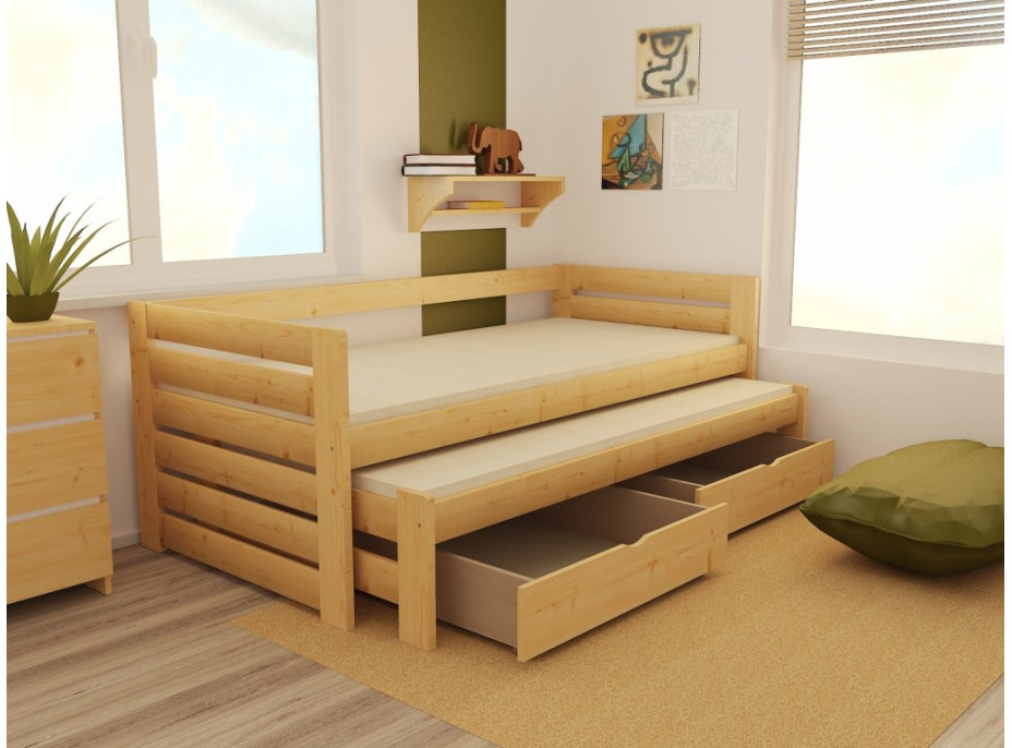 Dětská postel s výsuvnou přistýlkou z MASIVU 200x80cm SE ŠUPLÍKY - DPV011