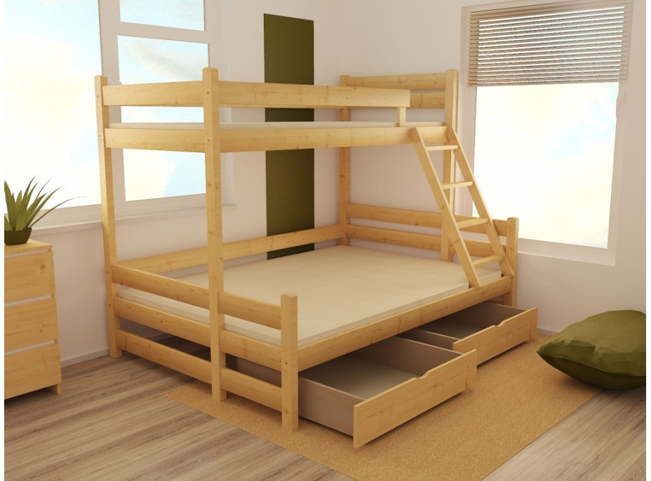 Dětská patrová postel s rozšířeným spodním lůžkem z MASIVU 200x90cm bez šuplíku - PPS004