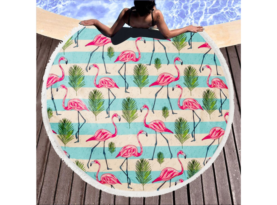 Kulatá plážová osuška PLAMEŇÁCI - 150 cm
