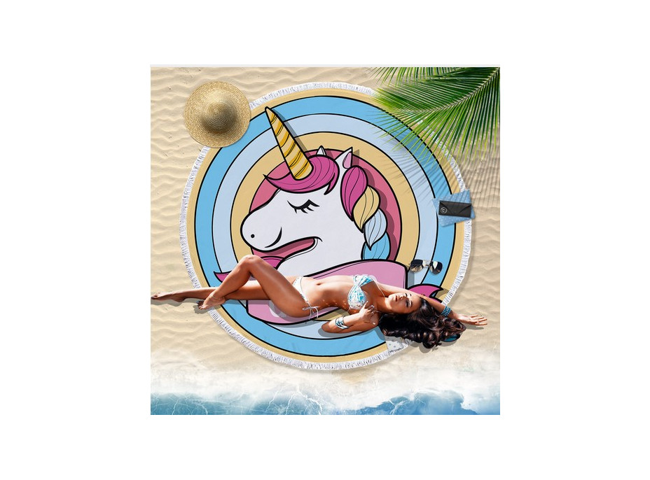 Kulatá plážová osuška UNICORN - 150 cm