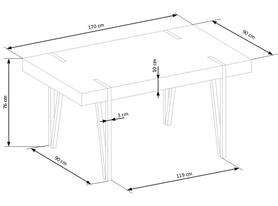 Jídelní stůl JOHAN - 170x90x76 cm - dub san remo + černá