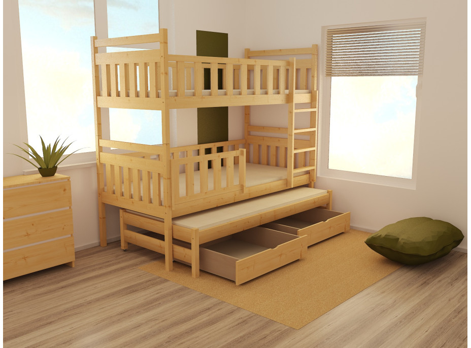 Dětská patrová postel s přistýlkou z MASIVU 180x80cm bez šuplíku - PPV008