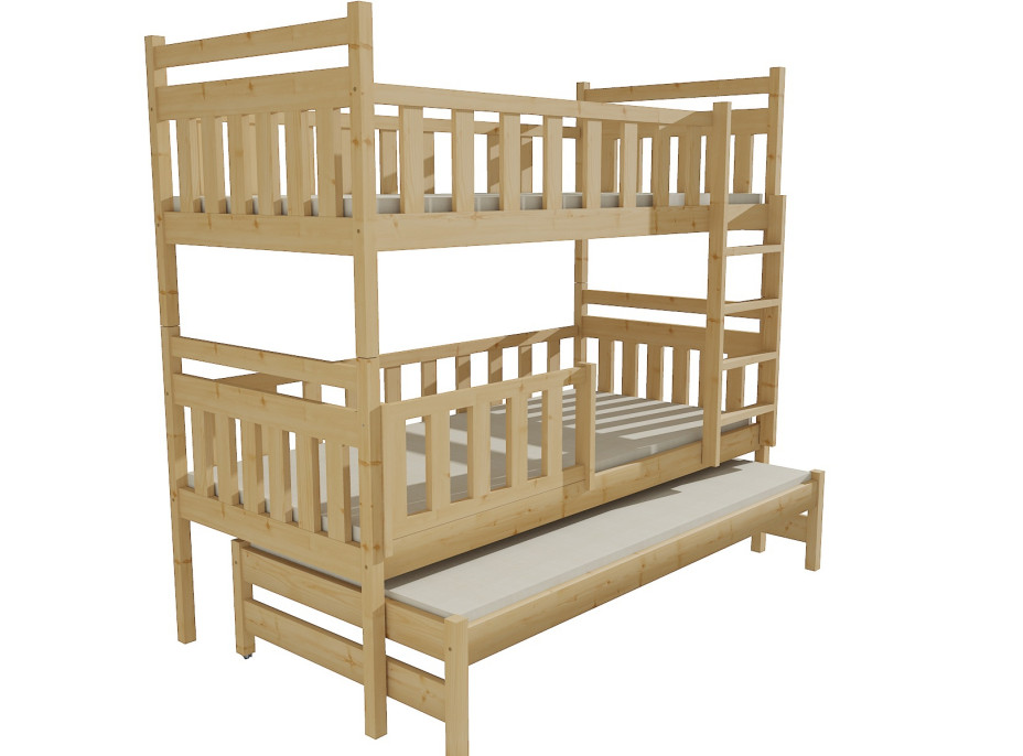 Dětská patrová postel s přistýlkou z MASIVU 200x80cm SE ŠUPLÍKY - PPV008