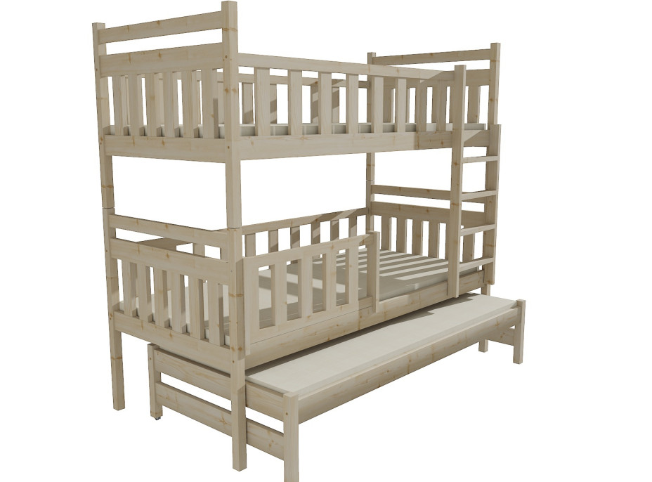 Dětská patrová postel s přistýlkou z MASIVU 200x90cm bez šuplíku - PPV008