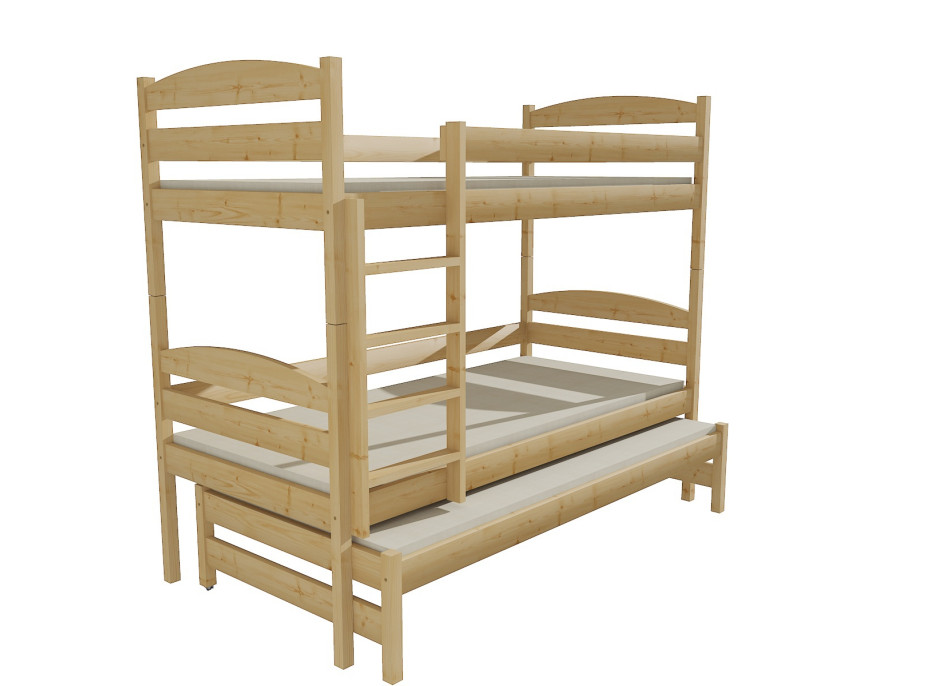 Dětská patrová postel s přistýlkou z MASIVU 180x80cm bez šuplíku - PPV009