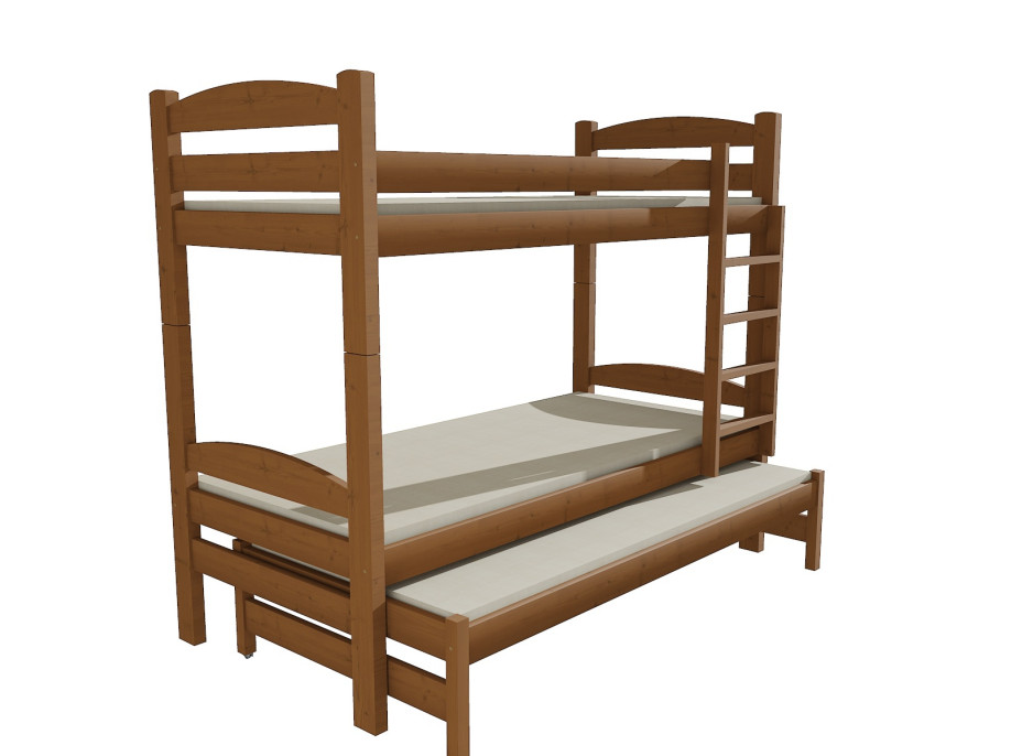 Dětská patrová postel s přistýlkou z MASIVU 180x80cm SE ŠUPLÍKY - PPV010
