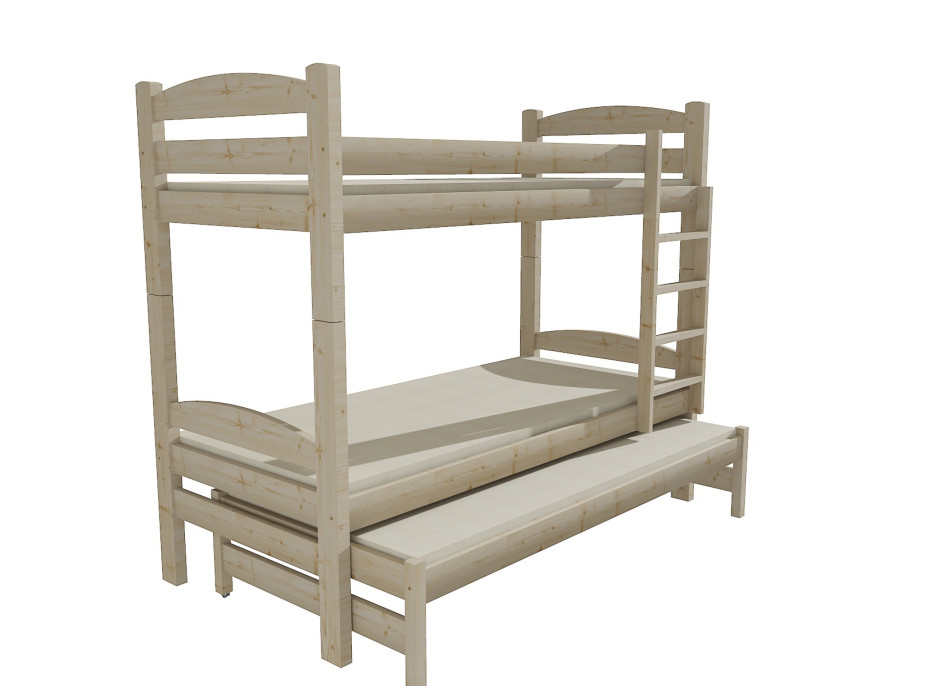 Dětská patrová postel s přistýlkou z MASIVU 200x90cm SE ŠUPLÍKY - PPV010