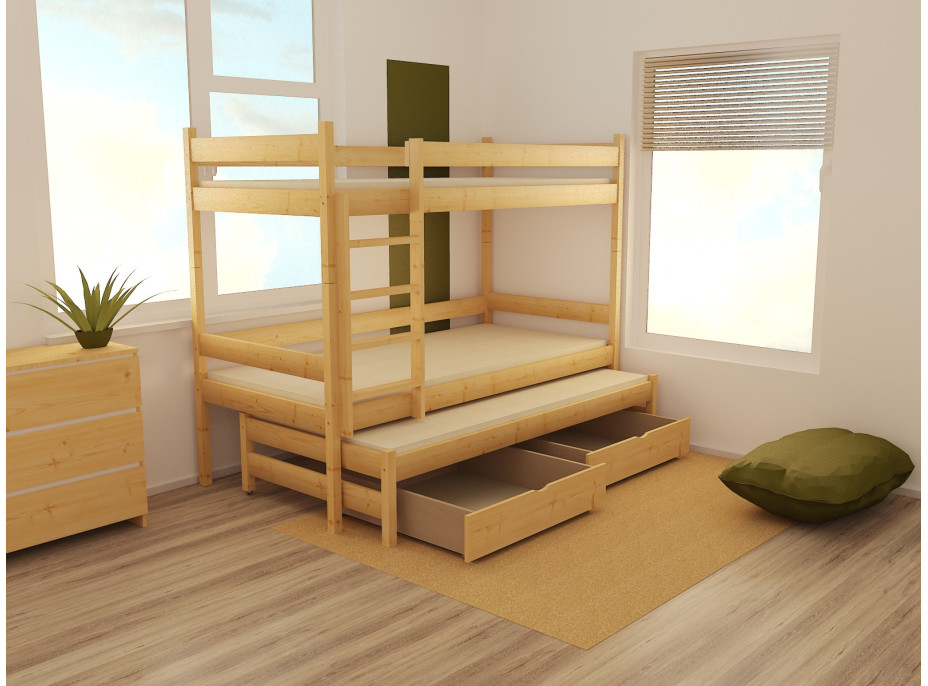 Dětská patrová postel s přistýlkou z MASIVU 180x80cm SE ŠUPLÍKY - PPV013