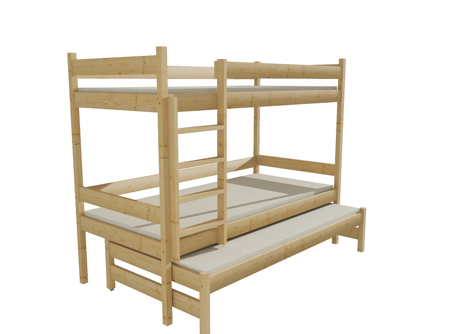 Dětská patrová postel s přistýlkou z MASIVU 200x90cm bez šuplíku - PPV013