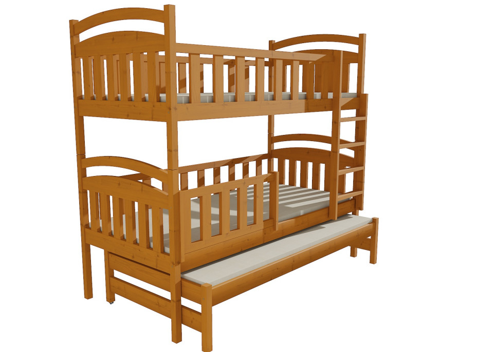 Dětská patrová postel s přistýlkou z MASIVU 200x90cm SE ŠUPLÍKY - PPV014