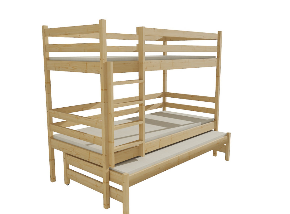 Dětská patrová postel s přistýlkou z MASIVU 200x90cm SE ŠUPLÍKY - PPV015