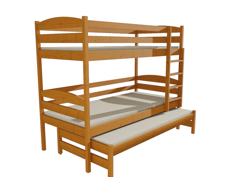 Dětská patrová postel s přistýlkou z MASIVU 180x80cm bez šuplíku - PPV016