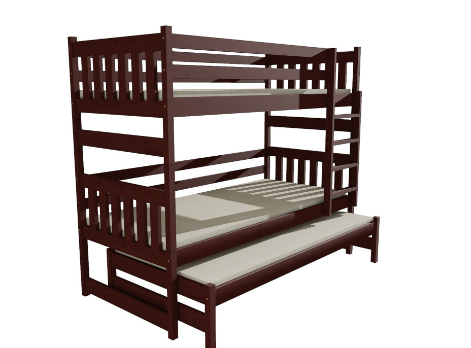 Dětská patrová postel s přistýlkou z MASIVU 200x90cm SE ŠUPLÍKY - PPV019