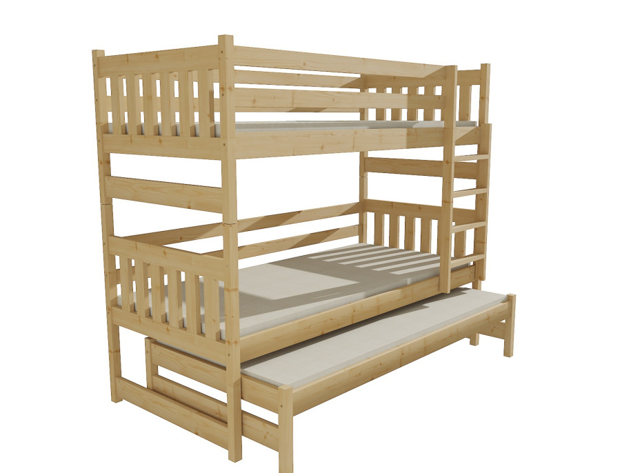 Dětská patrová postel s přistýlkou z MASIVU 180x80cm SE ŠUPLÍKY - PPV019